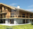 3 story chalet style house, wood exterior, balcony, raised ground floor
