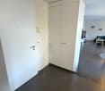 Empty room, white door, large white closet, tiled floor