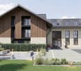 Multi-family house, wooden exterior, balcony, well-kept garden, bicycles parked