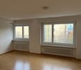empty room, wooden floor, two large windows, white walls, two heaters under windows
