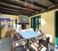 Fireplace, table, chairs, balustrade