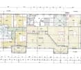A floor plan with living room, 3 bedrooms, kitchen, 2 bathrooms, terrace, wardrobes, hallway, stairs