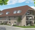 2 story house, brown roof, beige walls, large windows, balconies, parking area, garden, trees