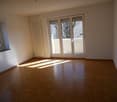 Spacious living room with hardwood flooring, large windows providing natural light, and access to a balcony or terrace.
