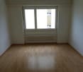 wooden floor, white walls, white radiator, large window, empty room