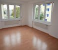 empty room, wooden floor, white walls, two windows, radiators