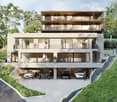 Modern house with 3 levels, 3 garages, balconies, raised ground floor