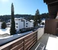 balcony, snow, trees, mountains, white house