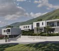 modern style villas, raised ground floor, balconies, lush greenery, stunning mountain view