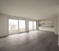 tiled floor, large sliding glass doors, open kitchen, modern design