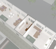 office space with multiple desks, chairs, and plants