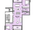 Floor plan of a 2-room apartment with a kitchen/living room, two bedrooms, a bathroom, and two balconies.