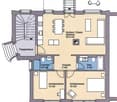 Floor plan of a 3-room apartment with a kitchen, living room, bedroom, bathroom, and hallway.