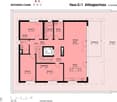 Floor plan of an attic apartment with four bedrooms, two bathrooms, kitchen, living area, hallway, and terrace.