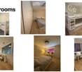 A collage of three bedrooms, each featuring bunk beds, desks, chairs, and various decorative elements like lamps, mirrors, and a piano.