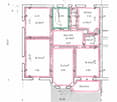 Floor plan showing a kitchen, entrance, bathroom/WC, and balcony. Includes measurements and room labels in German.