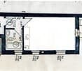 Floor plan showing a bathroom, living area, and entrance. Dimensions and labels are visible.