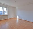 empty room, wooden floor, white walls, windows, radiator