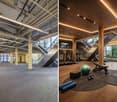 Large open gym space with gym equipment, treadmills, and yoga mats