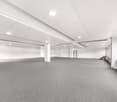 empty room, white walls, white ceiling, gray carpet, windows