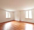 empty room, white walls, hardwood floors, 2 windows, light coming through windows