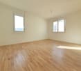 wooden floor, two windows, empty room, bright daylight, white walls