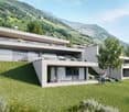 Modern house, raised ground floor, balcony, terrace, mountain view
