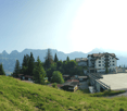 hill, buildings, trees, mountains, parking area, clear sky