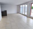 tiled floor, white walls, countertop, sinks, sliding glass doors, balcony