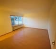Empty room, large window, wooden floor, radiator