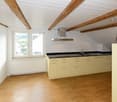 wooden floor, wooden ceiling beams, kitchen, window, radiator