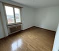 large window, white walls, wooden floor, radiator, white ceiling