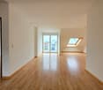 empty room, wooden floor, white walls, glass door, skylight window, power outlet