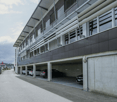 Modern building with multiple parking garages