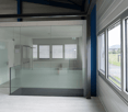 glass walls, wide windows, clean floor, exterior view