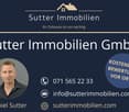 Advertisement for Sutter Immobilien GmbH, featuring Daniel Sutter, a real estate expert, with contact information and a QR code.