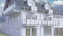 2 story house, white exterior, gray roof, multiple balconies, solar panels, garage