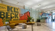 large reception, modern design, modern furniture, modern decor, art murals