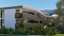 modern multi-story building with balconies, white walls, glass facade, trees, plants