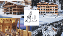 Wooden chalet, multiple balconies, snow-covered surroundings, modern architecture