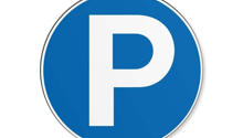 Blue and white sign with a white letter P in the center