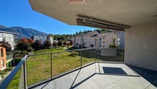 terrace with steel railings, panoramic view, metal mesh fencing