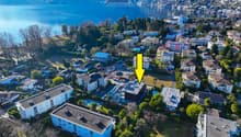 cluster of houses, swimming pool, green surroundings, lakeside view