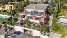 House, orange and white, large balcony, pool, swimming pool, large garden, garage