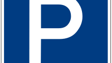 Blue square sign with white parking symbol