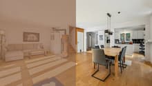Wohn- und Esszimmer mit offener Küche