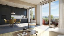 Visualisierung Küche, Wohnen, Terrasse