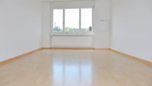 empty room, wooden floor, white walls, large window, white radiator