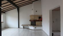 tiled floor, fireplace, white walls, ceiling lights, window