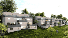 Modern residential building complex with multiple balconies